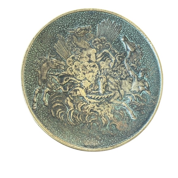 Vintage Max le Verrier Horses Bronze Round 4” Raised Trinket/Jewelry Dish